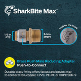 SharkBite Max UR116A  1/2" Push-to-Connect x 3/4" MNPT Brass Male Reducing Adapter for PEX Image 1