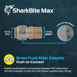 SharkBite Max UR120A  1/2" Push-to-Connect x 1/2" MNPT Brass Male Adapter for PEX Image 1