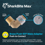 SharkBite Max UR280A  1/2" Push-to-Connect x 1/2" MNPT Brass Male Adapter 90 Degree Elbow for PEX Image 1