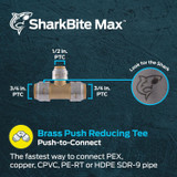 SharkBite Max UR412A  3/4" x 3/4" x 1/2" Push-to-Connect Brass Reducing Tee for PEX Image 1