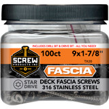 Screw Products 30972  FASCIA #9 x 1-7/8" (T20-Drive) 316 Stainless Steel Composite Deck Facia Screws with Coastal Bluff Colored Heads - 100 per Jar Image 1