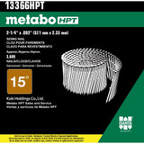 Metabo HPT 13366HPT  2-1/4" x 0.092 Full Round Head Smooth Shank Hot Dipped Galvanized 15° Wire Coil Siding Nails - 3600 per Box Image 1
