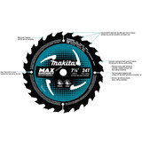 Makita B-61656  7-1/4" 24T Carbide-Tipped Max Efficiency Circular Saw Blade, Framing Image 1