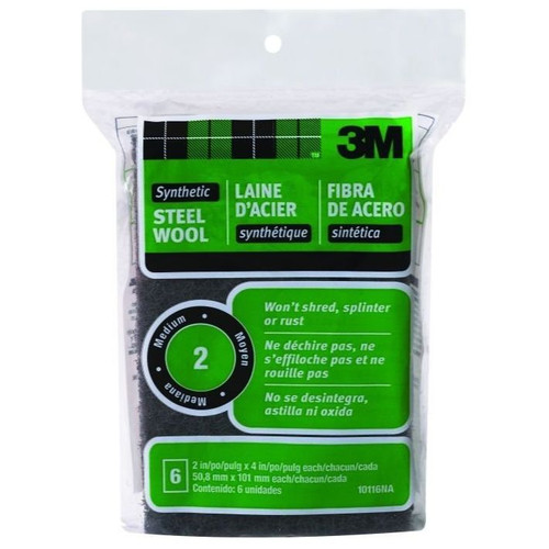 3M 10116NA  #2 Synthetic Steel Wool Pads - Medium - 6 Pads per Package Image 0