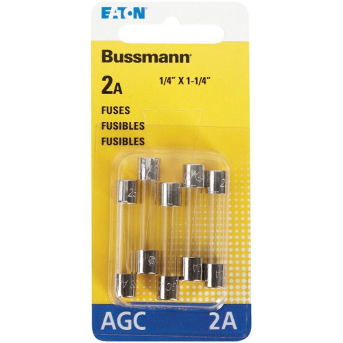 Bussmann BP/AGC-2-RP  AGC 2 Amp Fast-Acting Glass Tube Fuses 1/4" x 1-1/4" - 5 per Card Image 1