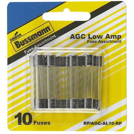 Bussmann BP/AGC-AL10-RP  AGC 1/4" x 1-1/4" Fast-Acting Glass Tube Fuse 10 Fuse Low Amp Assortment Image 0