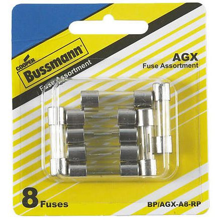 Bussmann BP/AGX-A8-RP  AGX 1/4" x 1" Fast-Acting Glass Tube Fuse 8 Fuse Assortment (5 to 30 amp) Image 0