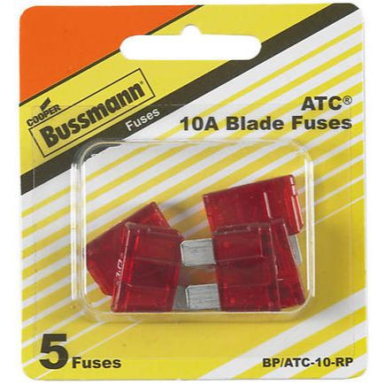 Bussmann BP/ATC-10-RP  Red ATC 10 Amp Fast-Acting Automotive Blade Fuses - 5 per Card Image 0
