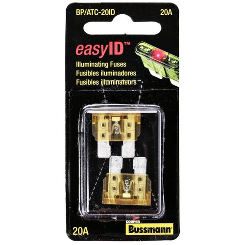 Bussmann BP/ATC-20ID  Yellow ATC 20 Amp easyId Illuminating Fast-Acting Automotive Blade Fuses - 2 per Card Image 0