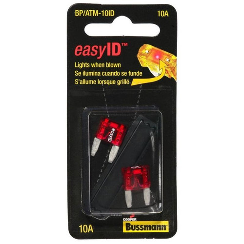 Bussmann BP/ATM-10ID  Red ATM 10 Amp easyId Illuminating Fast-Acting Automotive Mini Blade Fuses - 2 per Card Image 0