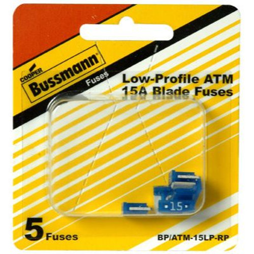 Bussmann BP/ATM-15LP-RP  Blue ATM Low-Profile 15 Amp Fast-Acting Automotive Mini Blade Fuses - 5 per Card Image 1 Bussmann BP/ATM-15LP-RP  Blue ATM Low-Profile 15 Amp Fast-Acting Automotive Mini Blade Fuses - 5 per Card Image 1