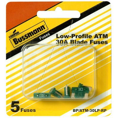Bussmann BP/ATM-30LP-RP  Green ATM Low-Profile 30 Amp Fast-Acting Automotive Mini Blade Fuses - 5 per Card Image 1