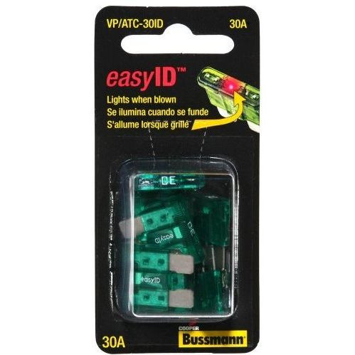 Bussmann VP/ATC-30ID  Green ATC 30 Amp easyId Illuminating Fast-Acting Automotive Blade Fuses - 10 per Package Image 0