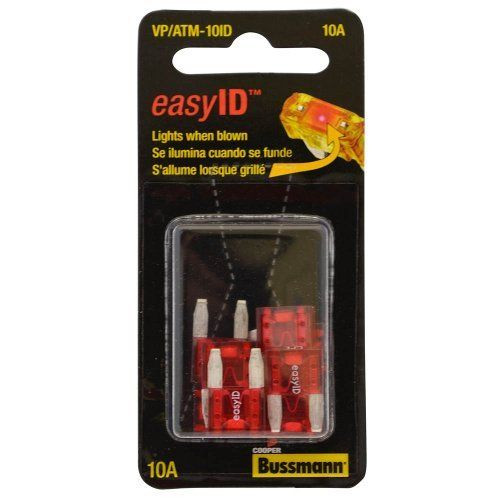 Bussmann VP/ATM-10ID  Red ATM 10 Amp easyId Illuminating Fast-Acting Automotive Mini Blade Fuses - 10 per Package Image 0