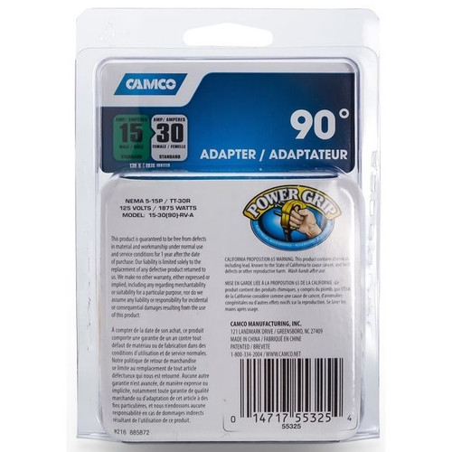 Camco 55325  RV Female Adapter 15M/30F 90 Degree Power Grip Image 4