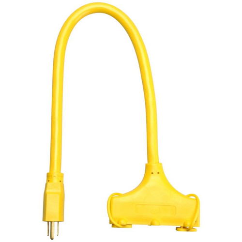 Southwire 04112  2' Vinyl Jacketed 12/3 STW Tri-Source Three-way Power Block Outdoor Extension Cord Image 0