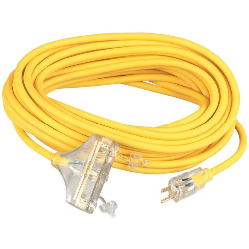 Southwire 04188  50' Vinyl Jacketed 12/3 SJTW Tri-Source Three-way Power Block Outdoor Extension Cord with Lighted End Image 0