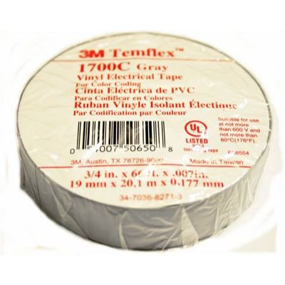 3M Temflex 1700C Gray 3/4" x 66' General Use Vinyl Electrical Tape Image 1