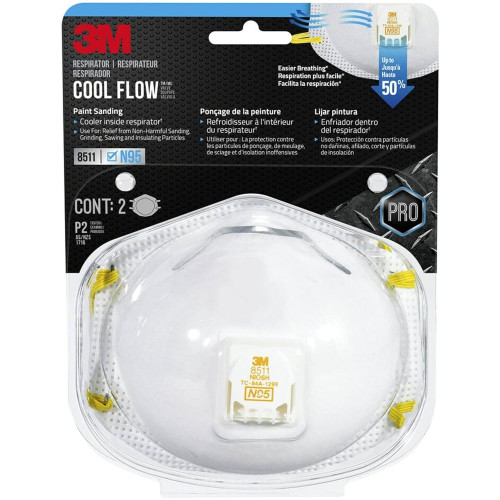 3M 8511PA1-A-PS  Paint Sanding N95 with Exhalation Valve - 2 per Package Image 0