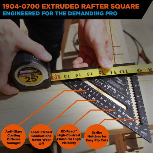 Johnson Level & Tool Manufacturing 1904-0700  7" Johnny Square Professional Easy-Read Aluminum Rafter Square Image 1