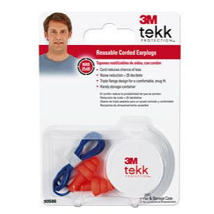 3M 90586  TEKK Protection Tri-Flange Reusable Corded Earplugs with Carry Case NRR 25 dB Image 1