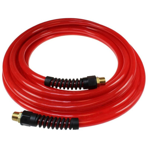 Coilhose Pneumatics PFE40254TR  1/4" x 25' Flexeel Polyurethane Reinforced Straight Air Hose with Strain Relief Fittings - Transparent Red Image 0
