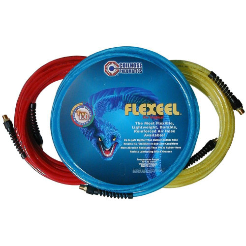 Coilhose Pneumatics PFE40504T  1/4" x 50' Flexeel Polyurethane Reinforced Straight Air Hose with Strain Relief Fittings - Transparent Blue Image 3