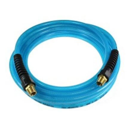 Coilhose Pneumatics PFE60254T  Flexeel Hose, 3/8" x 25', 1/4" MPT Reusable Strain Relief Fittings, Transparent Blue Image 0