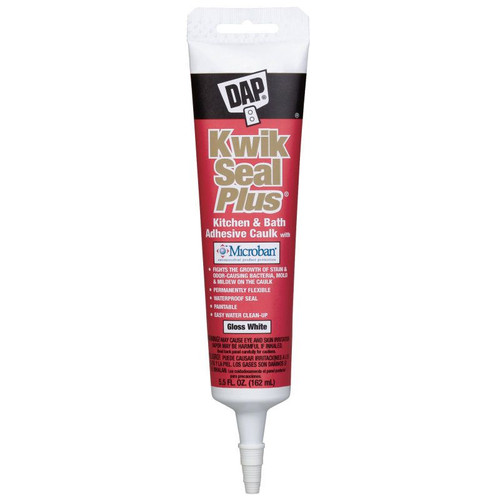 DAP 18526  KWIK SEAL PLUS Premium Kitchen & Bath Adhesive Caulk w/MICROBAN - White 5.5-oz Tube Image 0