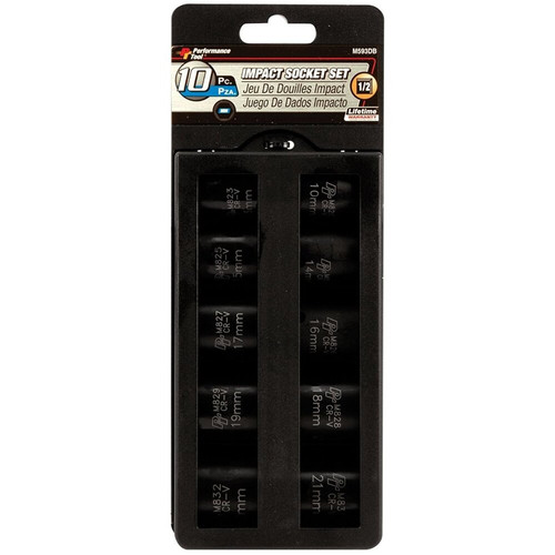 Performance Tool M593DB  10 Piece 1/2" Drive Metric Impact Socket Set - 10 to 22mm Image 1