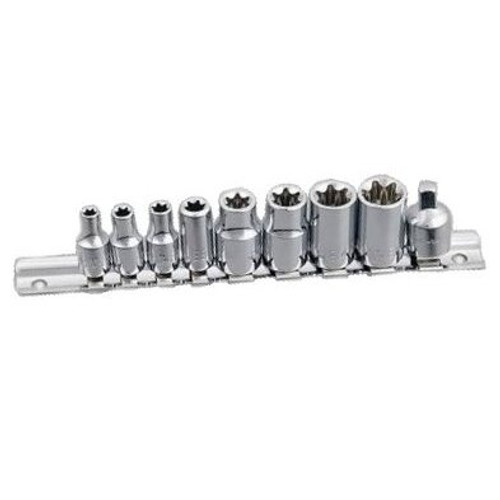 Performance Tool W1338  9 Piece 1/4" and 3/8" Drive External Star Socket Set (E-5 to E-10) Image 1