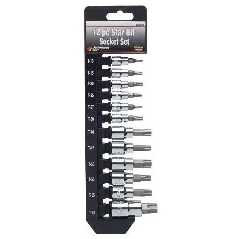 Performance Tool W38802  12 Piece Star Bit Socket Set 1/4", 3/8" and 1/2" Drive Image 1