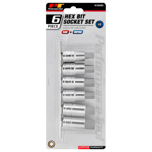 Performance Tool W38886   6 Piece 1/2" Drive SAE/MET Hex Bit Socket Set Image 1