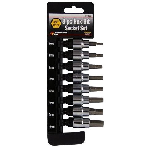 Performance Tool W38890  8 Piece Metric 3/8" Drive Hex Bit Socket Set (3mm to 10mm) Image 1