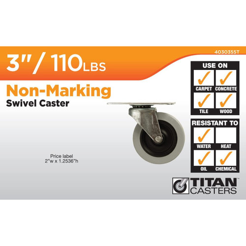 Titan Casters 4030355T  Swivel Caster 3" Dyna Tread Wheel Image 1