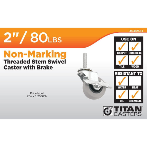 Titan Casters 4031255T  Stem Caster 2" Dyna Wheel with Brake Image 1 Titan Casters 4031255T  Stem Caster 2" Dyna Wheel with Brake Image 1