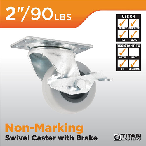 Titan Casters 4035255T  Caster 2" Dyna Tread Wheel with Brake Image 1