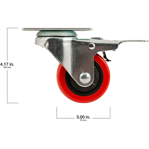 Titan Casters 4120555T  Polyurethane Swivel Plate Caster with Brake - 3"  Image 2