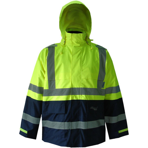 Viking Wear D6335JG  Professional Journeyman Hi-Vis 300D Trilobal Safety Rain Jacket with Hood - Large Image 0