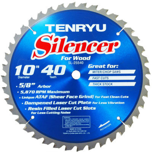 Tenryu SL-25540  10" x 40-Tooth Silencer Series Miter Saw Blade for Thick Stock Image 0