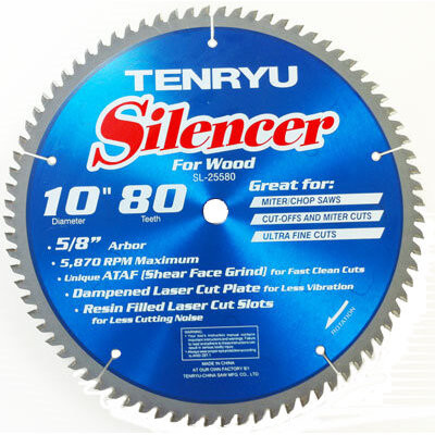 Tenryu SL-25580  10" x 80-Tooth Silencer Series Miter Saw Blade for Finish Cutting Image 0