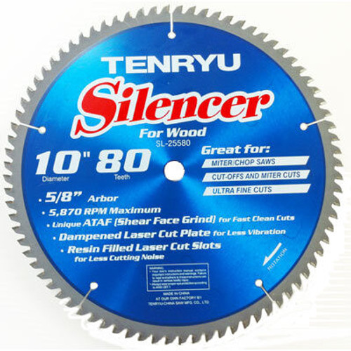 Tenryu SL-25580  10" x 80-Tooth Silencer Series Miter Saw Blade for Finish Cutting Image 0