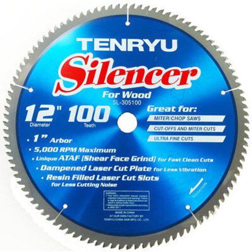 Tenryu SL-305100  12" x 100-Tooth Silencer Series Miter Saw Blade for Ultra Finish Cutting Image 0