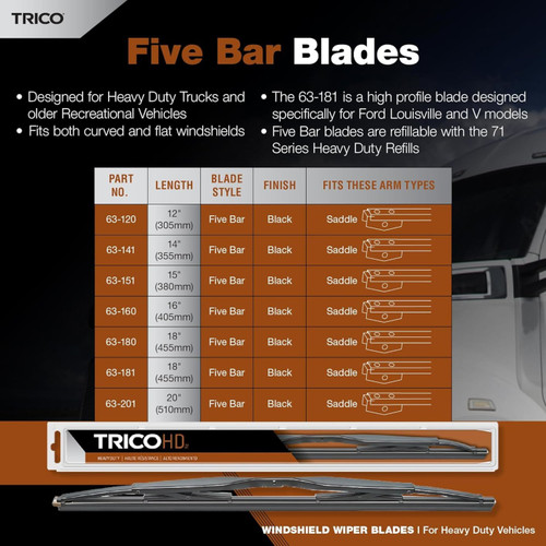 Trico 63-201  Trico HD Five Bar 20 inch Heavy Duty & RV Wiper Blade Image 2