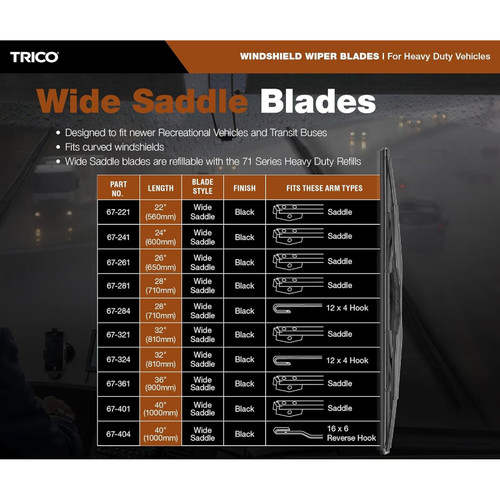 Trico 67-284  Trico HD Wide Saddle 28 inch Heavy Duty & RV Wiper Blade Image 2
