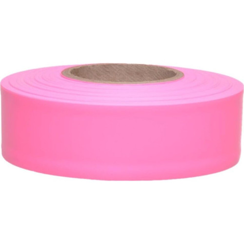 Swanson RFTGLP150  1-3/16" x 150' Pink Glo 4.5 mil Taffeta Grade Flagging Tape Image 0