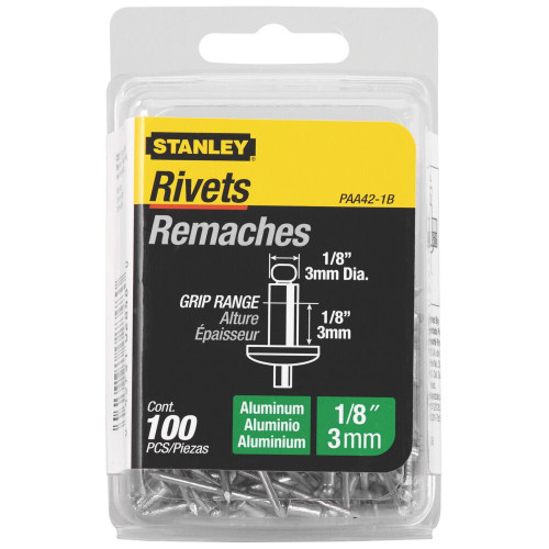 Stanley PAA42-1B  Rivet Aluminum 1/8" x 1/8" 100/Pk Image 0 Stanley PAA42-1B  Rivet Aluminum 1/8" x 1/8" 100/Pk Image 0