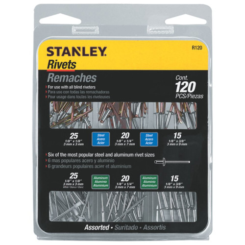 Stanley R120  Rivet Assortment 6 Sizes - 120 Pieces Image 0 Stanley R120  Rivet Assortment 6 Sizes - 120 Pieces Image 0