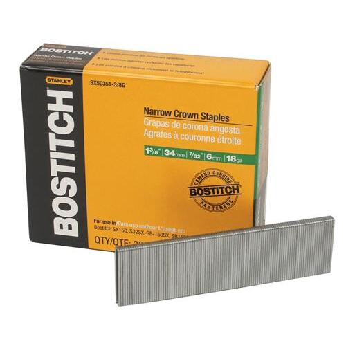 Bostitch SX50351-3/8G  1-3/8" 18-Gauge 7/32" Narrow Crown Finish Staples - 3000 per Package Image 0 Bostitch SX50351-3/8G  1-3/8" 18-Gauge 7/32" Narrow Crown Finish Staples - 3000 per Package Image 0
