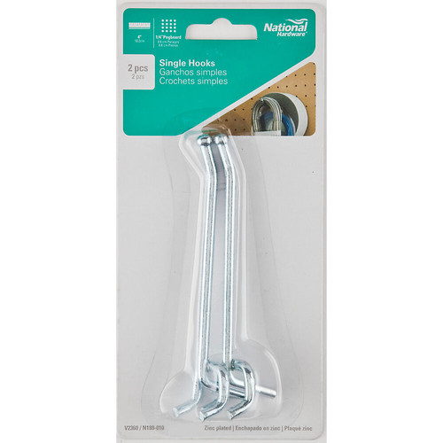 National  N180-010  Single 4" Hooks for Pegboard - 2 per Package (V2360) Image 1